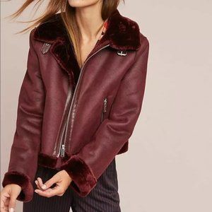 Anthropologie ett:twa Costello Faux Fur Moto Sherpa Jacket - Burgundy